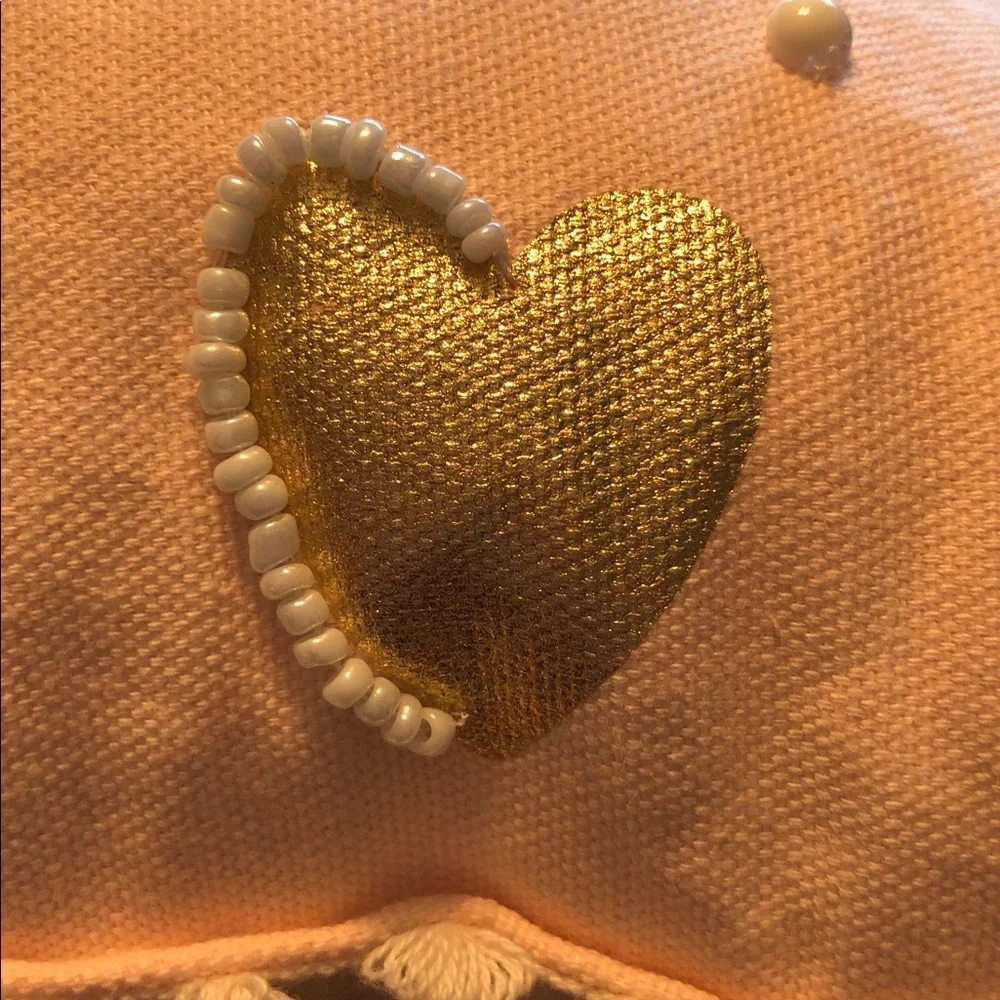 Pier 1 Pink Pillow with Gold Heart & Pearl Accents set of 2